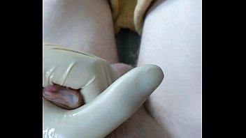 Wanking my Hard Cock While Wearing Latex Gloves