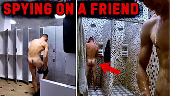 Spying on a straight friend in the public shower! Hot compilation!