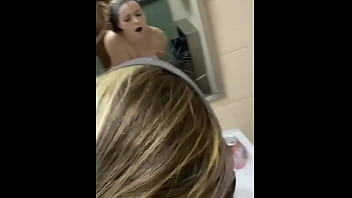 Cute college girl gets bent over public bathroom sink